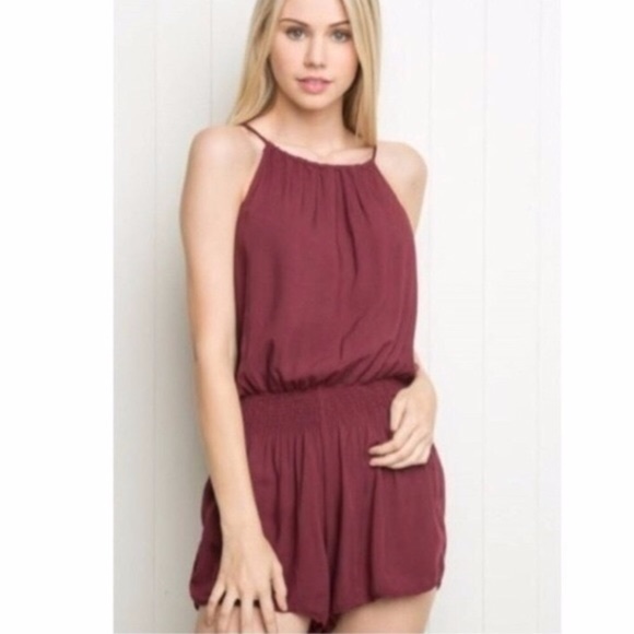 Brandy Melville Pants - Brandy Melville Burgundy Red Romper One Size